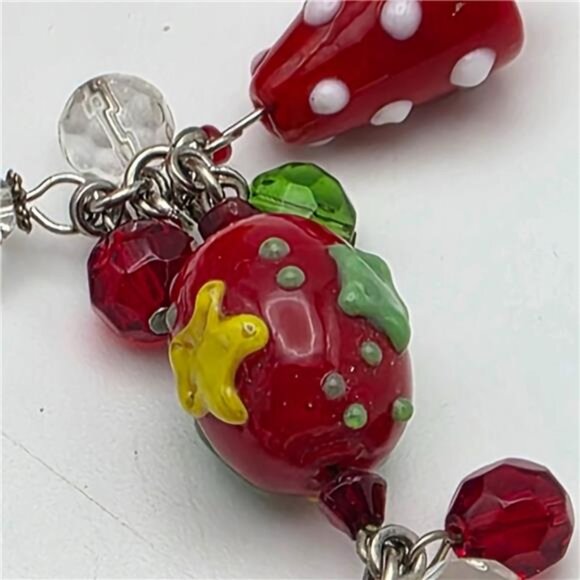 Colorful Lampwork Glass Christmas Charm Bracelet 7" Silver Tone Toggle Clasp - Picture 4 of 9